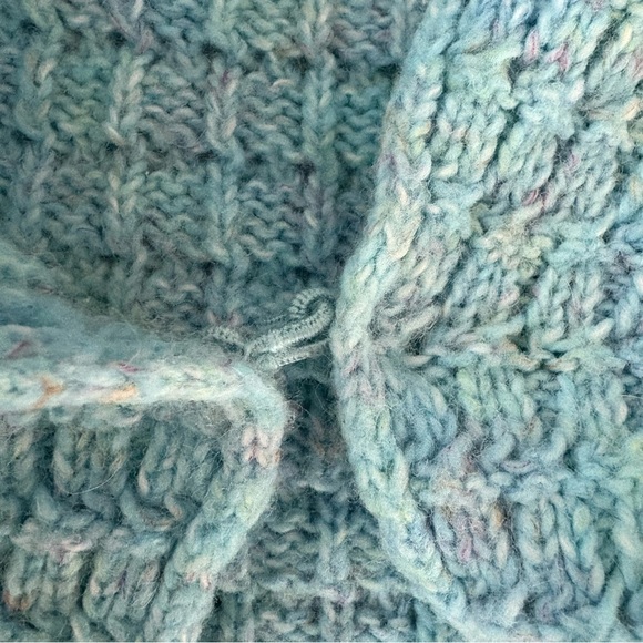 BCBGMaxAzria MEDIUM hooded Cardigan Sweater baby Blue pom pom wool blend - Picture 5 of 7